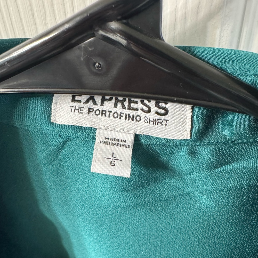 Express The Portofino Shirt satiny silky blouse shirt gorgeous green large - Picture 4 of 10